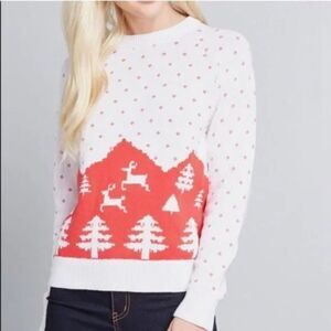 Modcloth Medley Of Merriment Christmas Sweater Red And White Knit, Medium (A6)
